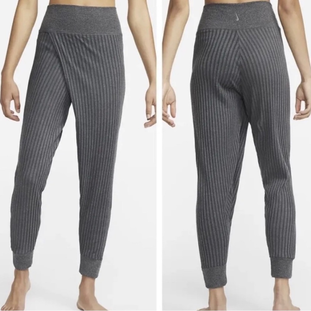 nike yoga luxe grey ribbed high rise joggers
